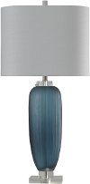 Blue Ribbed Glass Table Lamp with Clear Acrylic Base - Niscosa