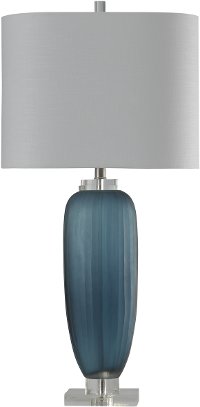 Blue Ribbed Glass Table Lamp with Clear Acrylic Base - Niscosa