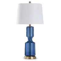 Seeded Navy Glass Table Lamp with Antique Brass Steel