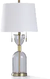 Clear Glass and Brass Hourglass Shaped Body Table Lamp