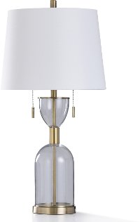 Clear Glass and Brass Hourglass Shaped Body Table Lamp