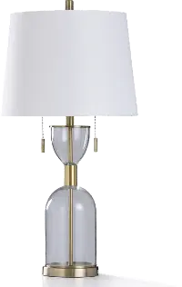 Clear Glass and Brass Hourglass Shaped Body Table Lamp