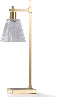 Brass Desk Lamp with Clear Etched Glass Shade
