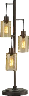 Bronze Table Lamp with 3 Champagne Pendant Glass Shades