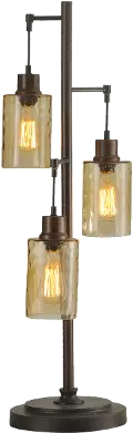Bronze Table Lamp with 3 Champagne Pendant Glass Shades
