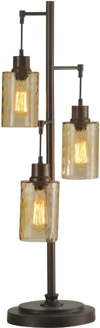 Bronze Table Lamp with 3 Champagne Pendant Glass Shades