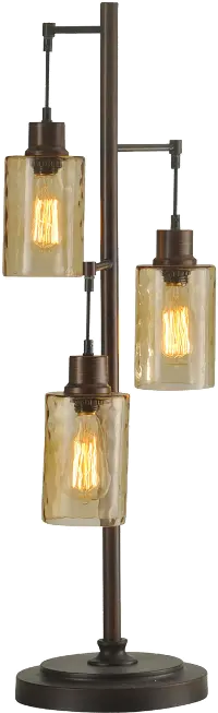 Bronze Table Lamp with 3 Champagne Pendant Glass Shades