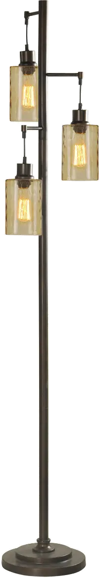 Bronze Floor Lamp with 3 Champagne Pendant Glass Shades