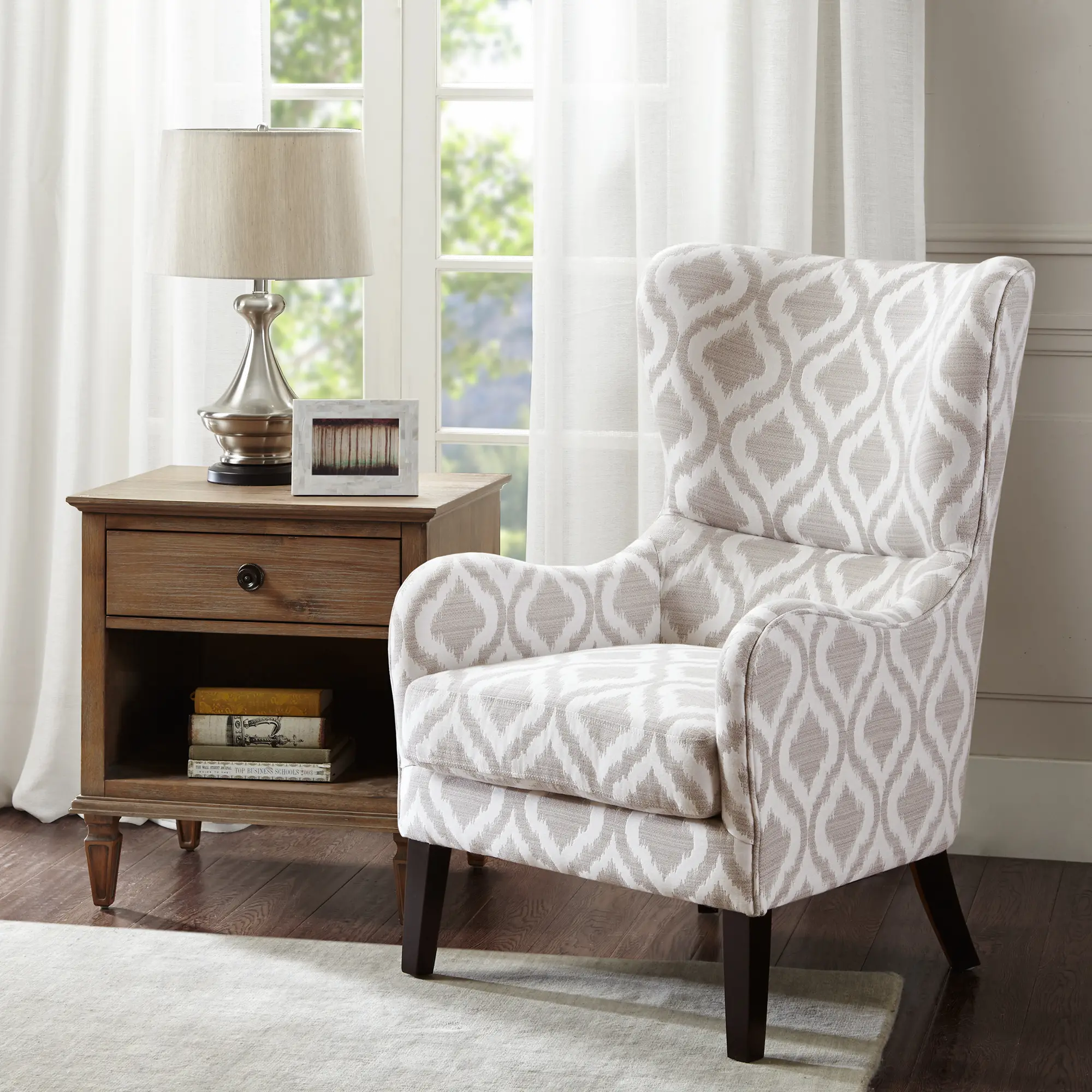 Arianna Modern Gray and White Swoop Wing Accent Chair-2