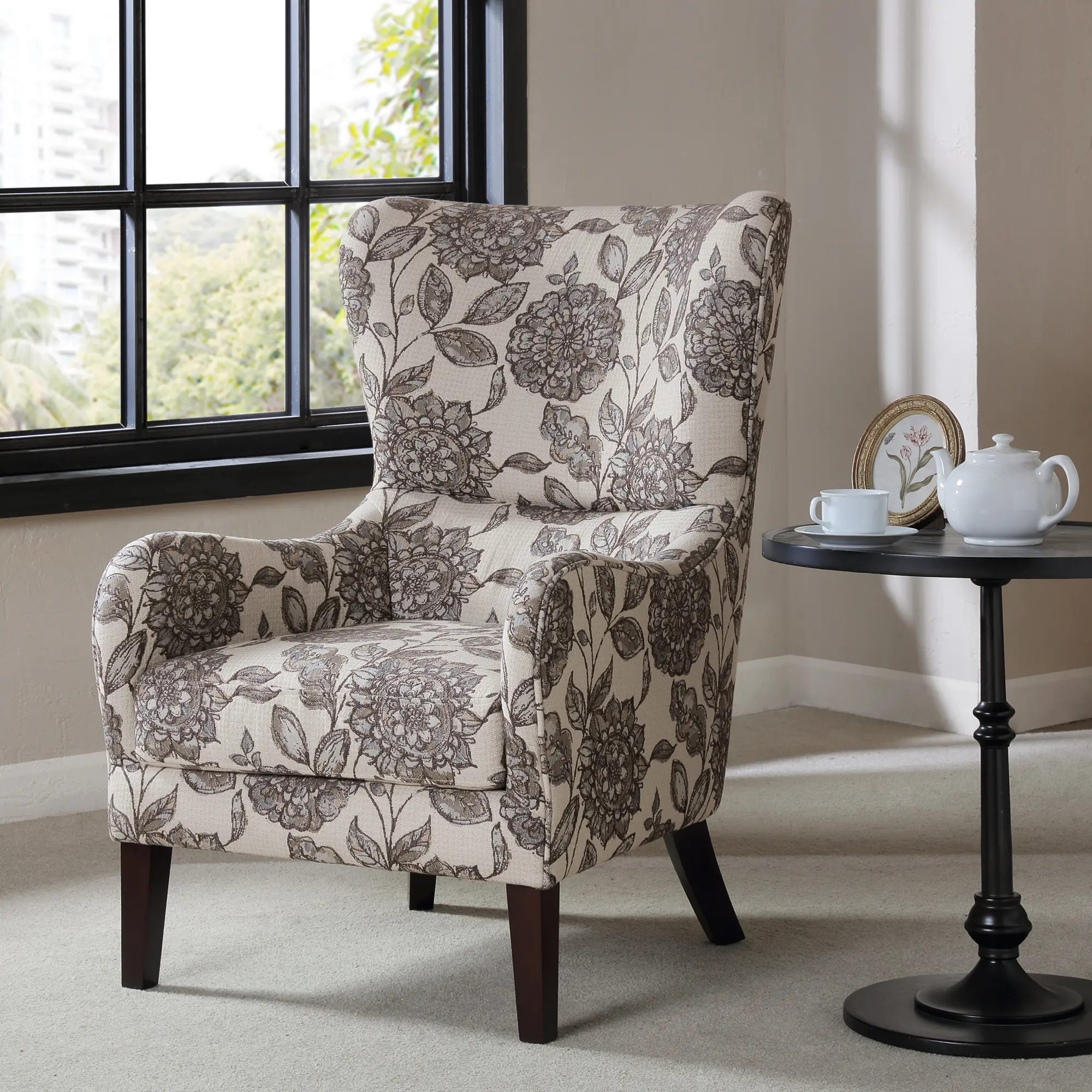 Arianna Modern Multi Gray Patterned Swoop Wing Accent Chair-2