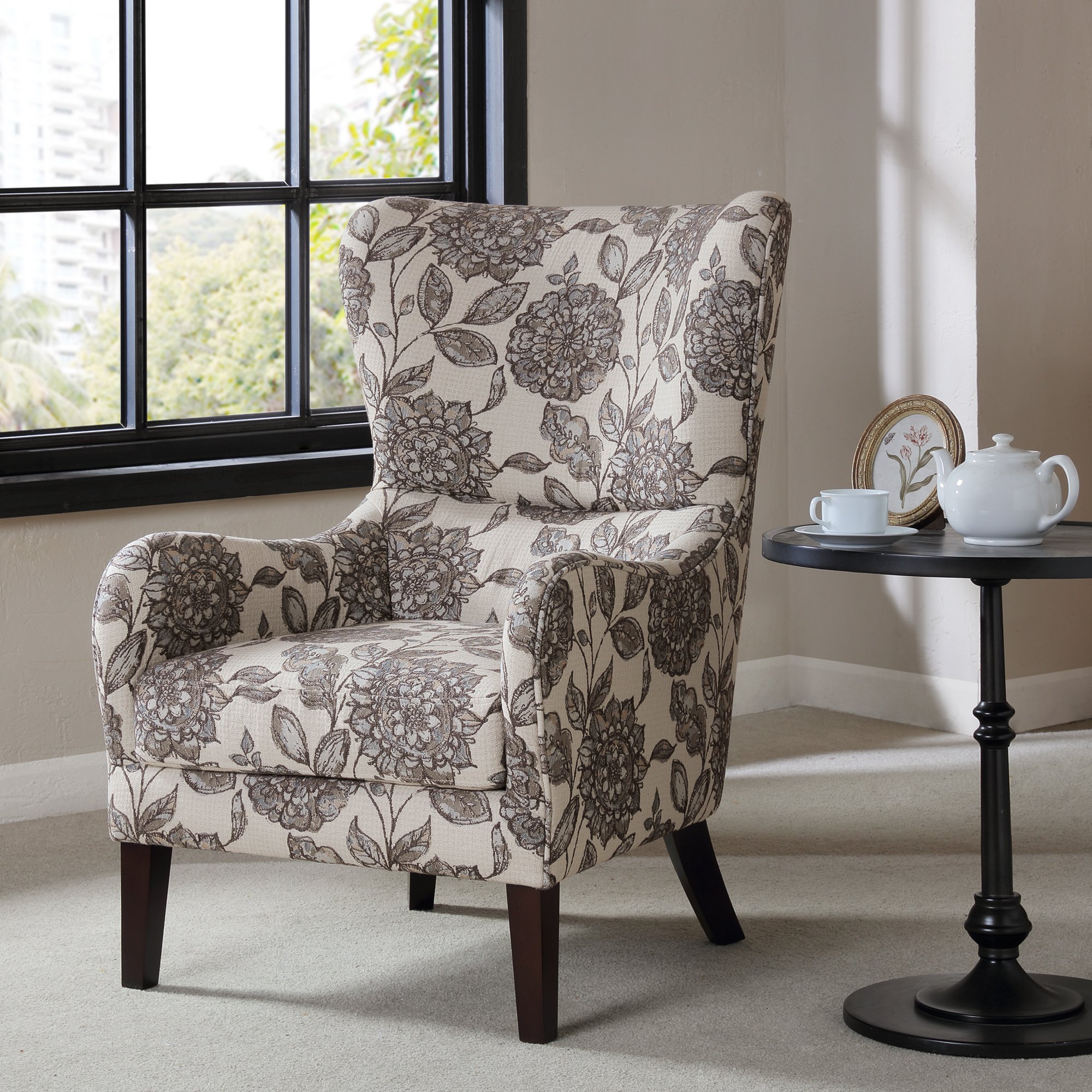 Modern Multi Gray Patterned Swoop Wing Accent Chair - Arianna-2