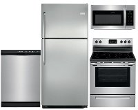 KIT Frigidaire 4 Piece Electric Kitchen Appliance Package with 20.4 cu. ft. Top Freezer - Stainless Steel
