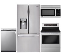 KIT LG 4 Piece Electric Kitchen Appliance Package with Smart Refrigerator - Stainless Steel
