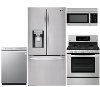 KIT LG 4 Piece Gas Kitchen Appliance Package with Smart Refrigerator - Stainless Steel