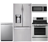 KIT LG 4 Piece Gas Kitchen Appliance Package with Smart Refrigerator - Stainless Steel