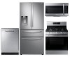 KIT Samsung 4 Piece Gas Kitchen Appliance Package with 28 cu. ft. French Door Refrigerator - Stainless Steel