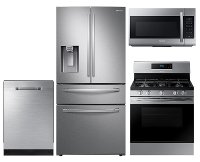 KIT Samsung 4 Piece Gas Kitchen Appliance Package with 28 cu. ft. French Door Refrigerator - Stainless Steel