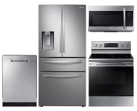 KIT Samsung 4 Piece Electric Kitchen Appliance Package with 28 cu. ft. French Door Refrigerator - Stainless Steel