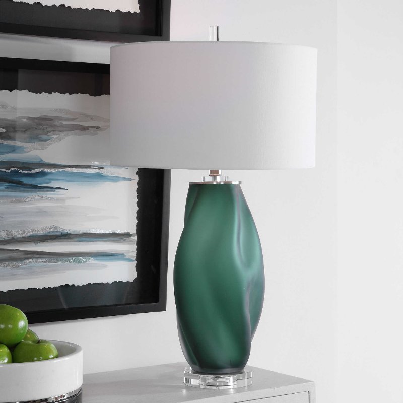 Frosted Emerald Green Glass Table Lamp, Emerald Green Table Lamp