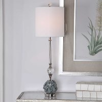 Blue and Gray Table Lamp with Calla Lilies - Elody