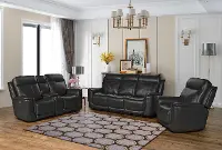 Smokey Gray Leather Triple Power Reclining Sofa - Burbank