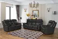 Burbank Smokey Gray Leather Triple Power Reclining Loveseat