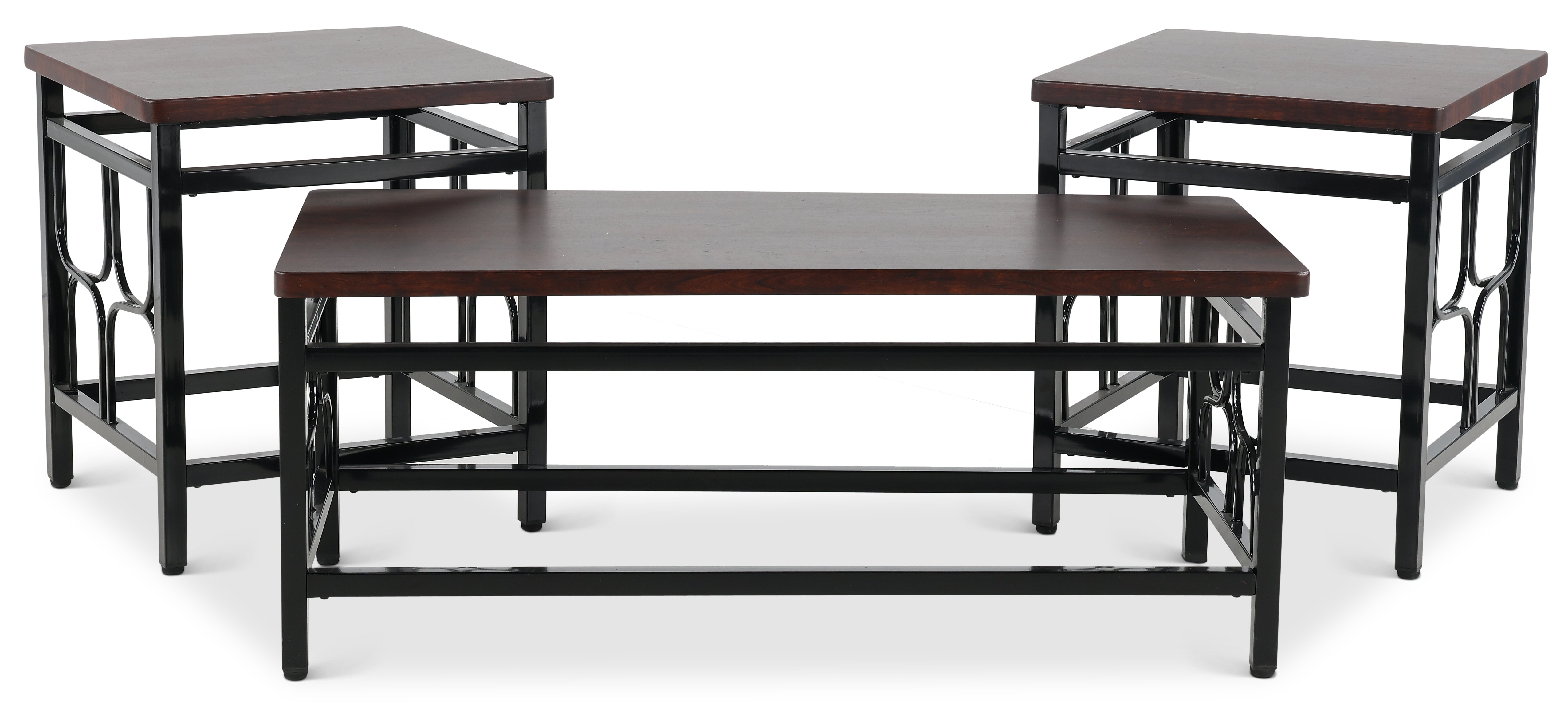 Benjamin Black Metal Table with Cherry Top, Set of 3-1