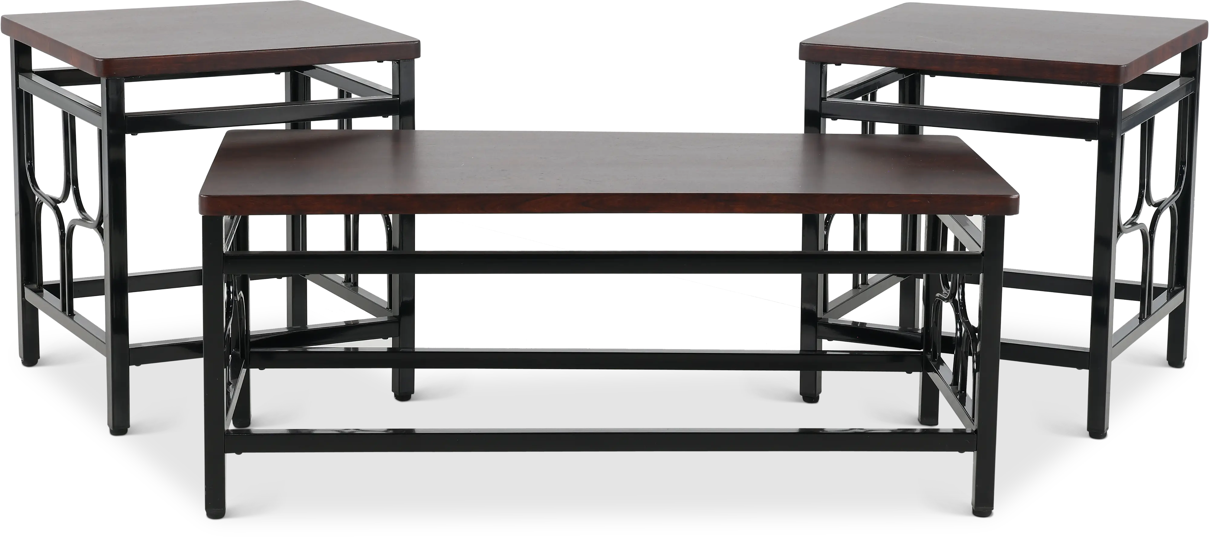 Benjamin Black Metal Table with Cherry Top, Set of 3-1
