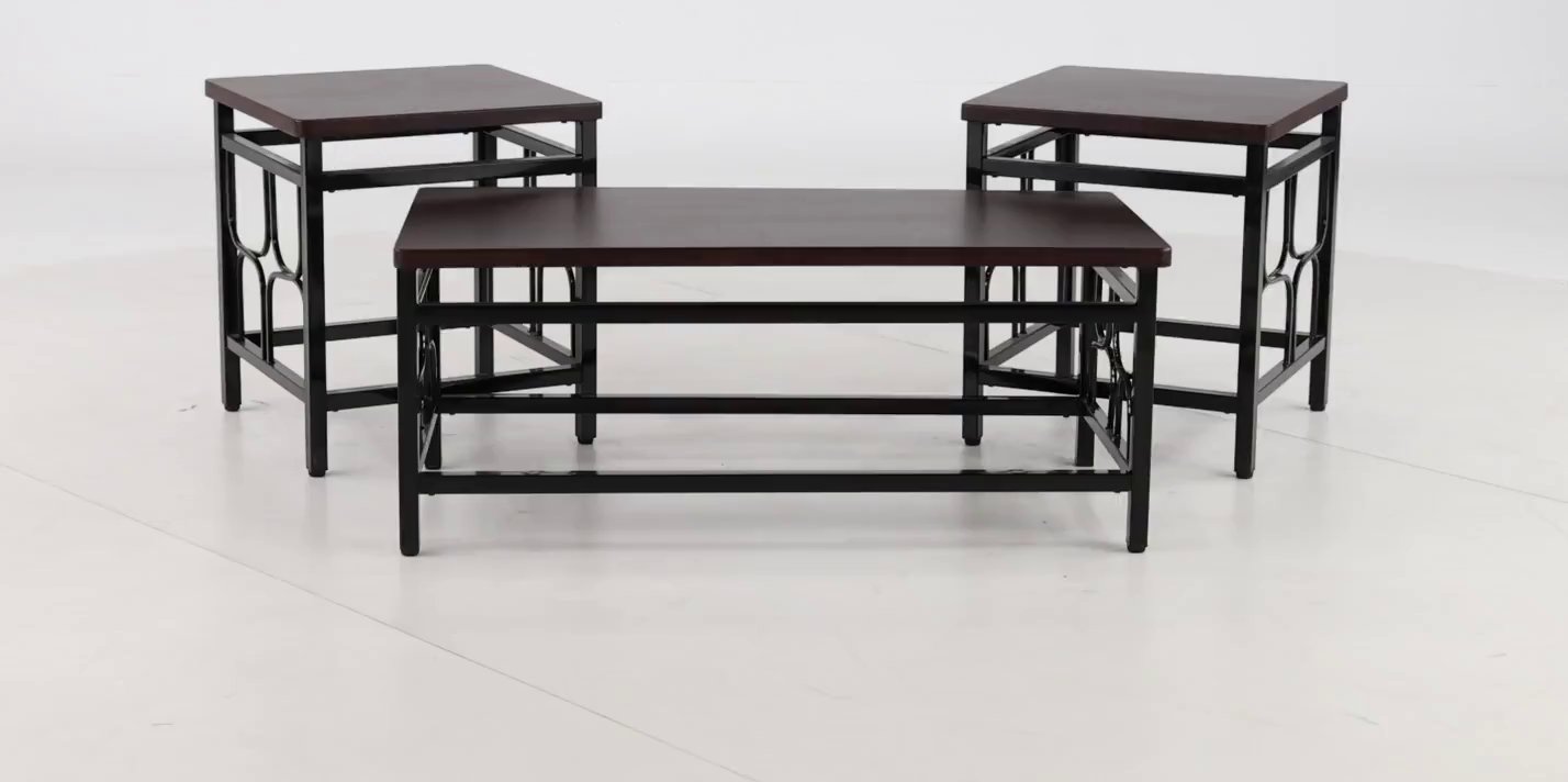 Benjamin Black Metal Table with Cherry Top, Set of 3-2