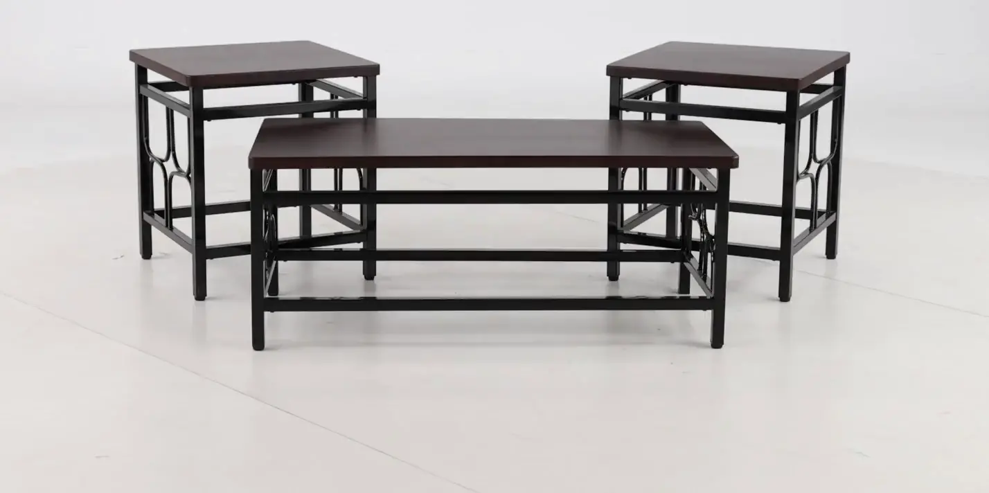 Benjamin Black Metal Table with Cherry Top, Set of 3-2