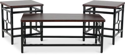 Contemporary Black Metal 3 Pack Coffee Table Set with Cherry Tops - Benjamin