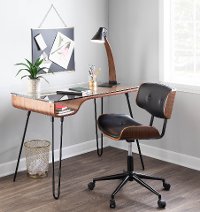 KIT/3PC_WALNUT/BLACK Walnut Brown 3 Piece Mid Century Modern Office Set