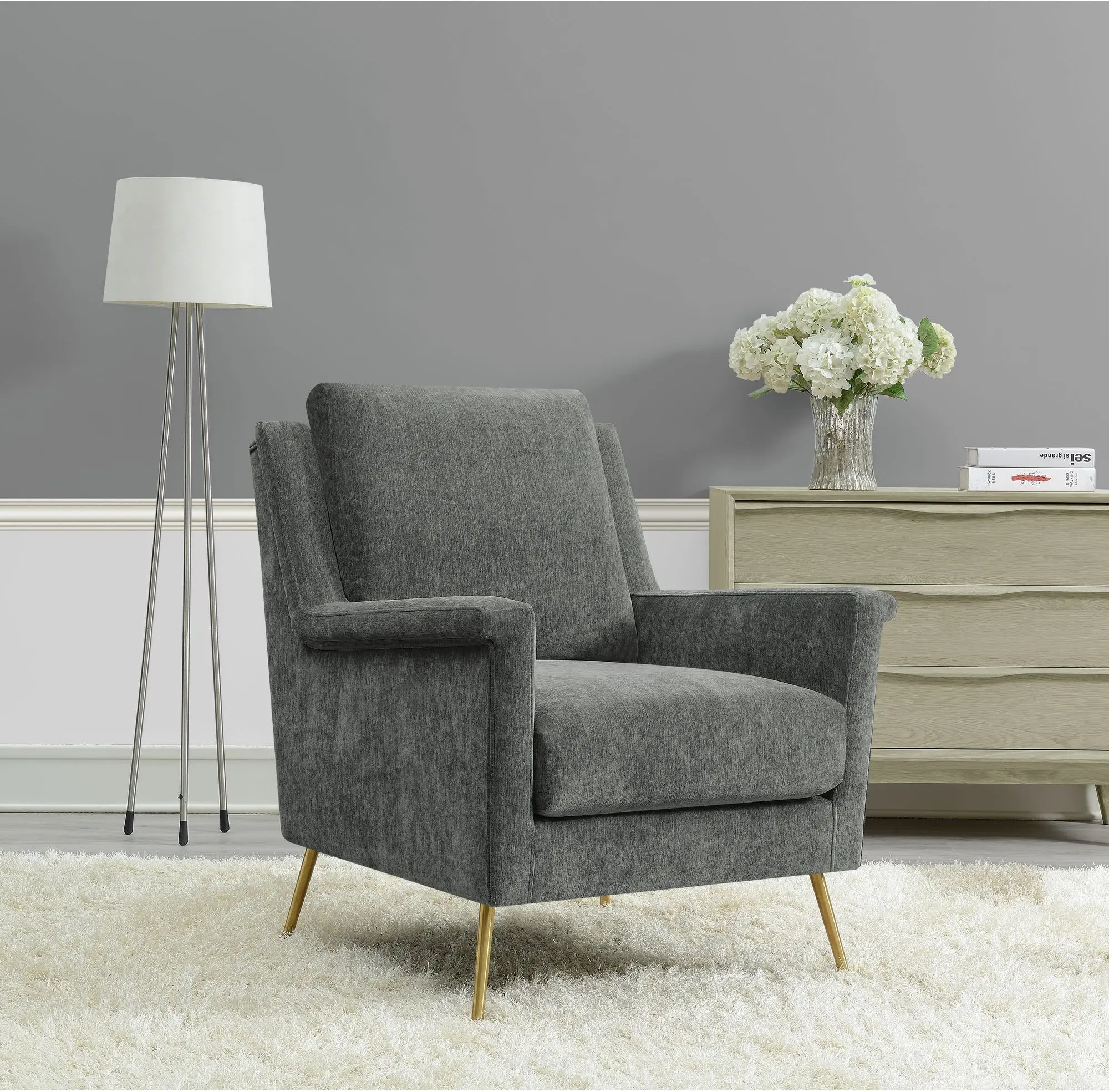Cambridge Mid Century Modern Coal Gray Accent Chair-2