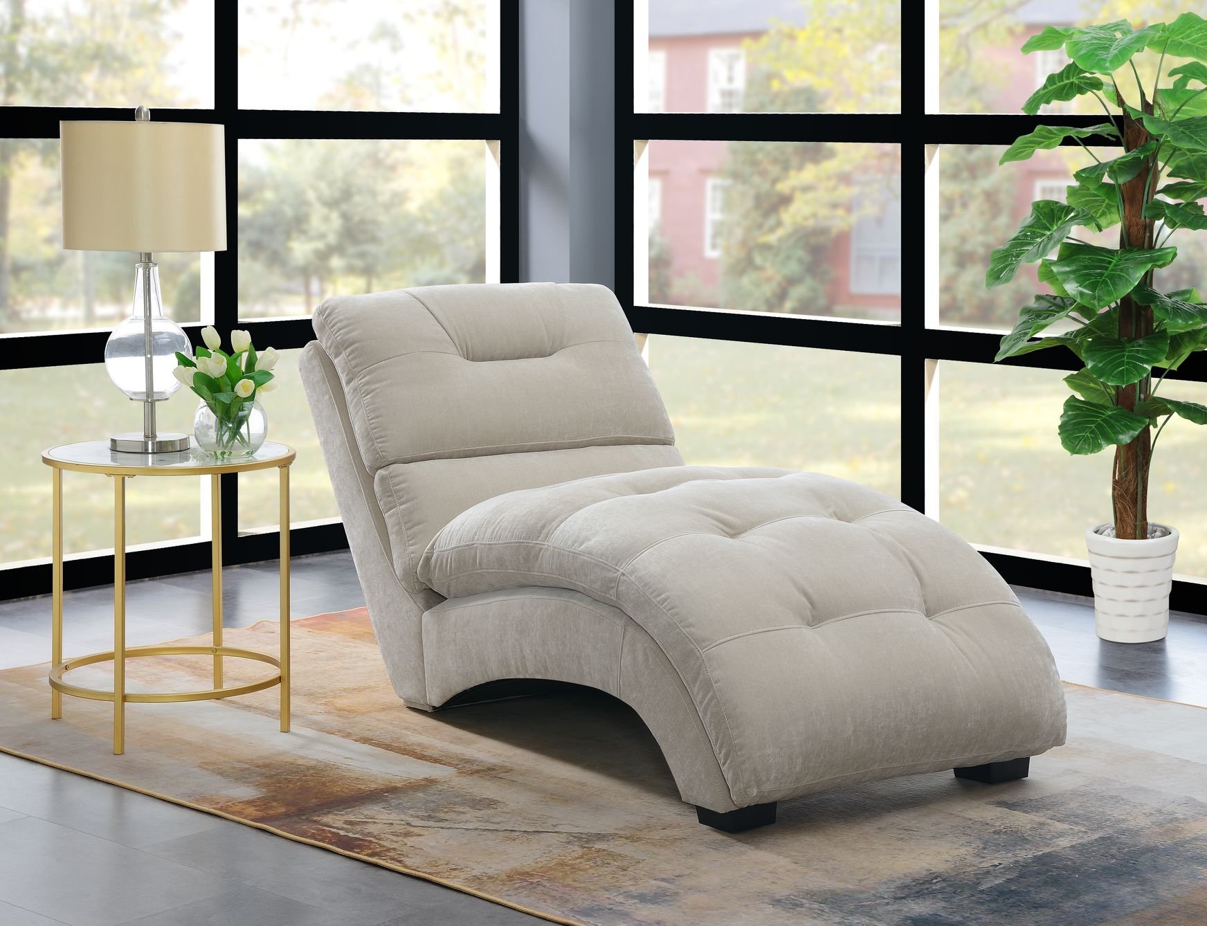 Contemporary Off White Upholstered Chaise - Dominick-5