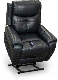 Navy Blue Leather Power Lift Recliner with Heat-1