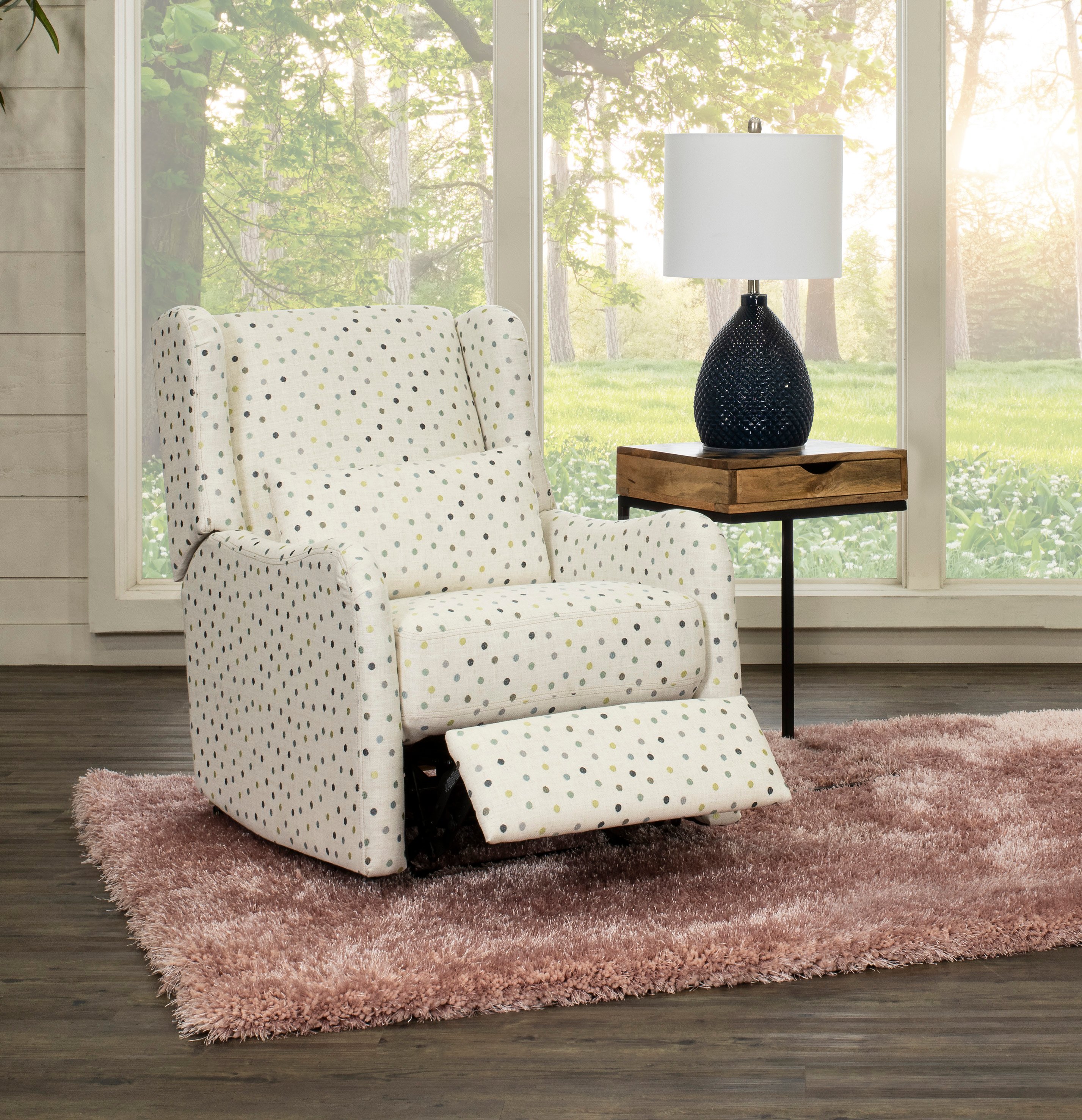 Cream, Green and Blue Polka Dot Power Glider Recliner - Dots-5