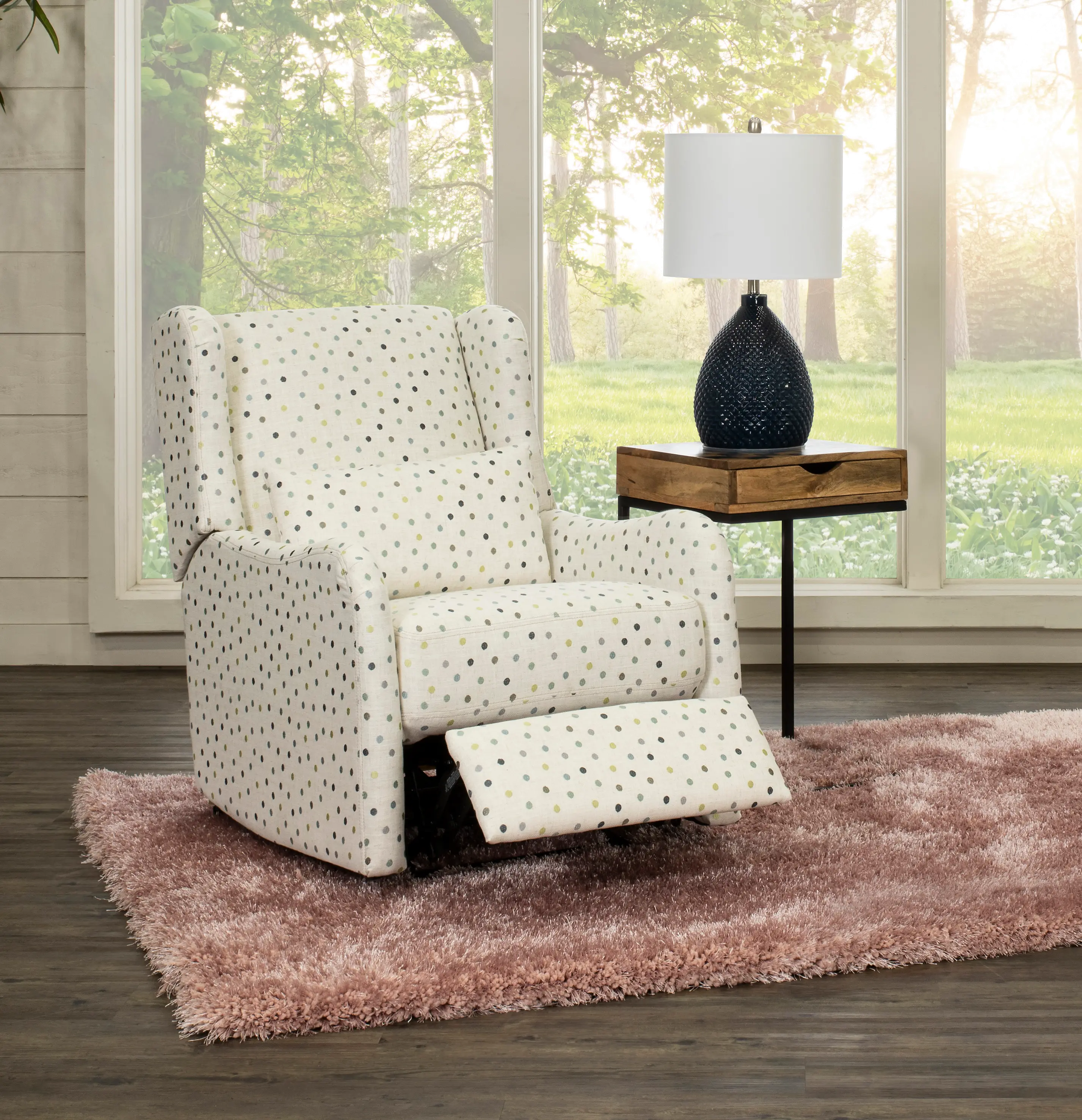 Cream, Green and Blue Polka Dot Power Glider Recliner - Dots-5