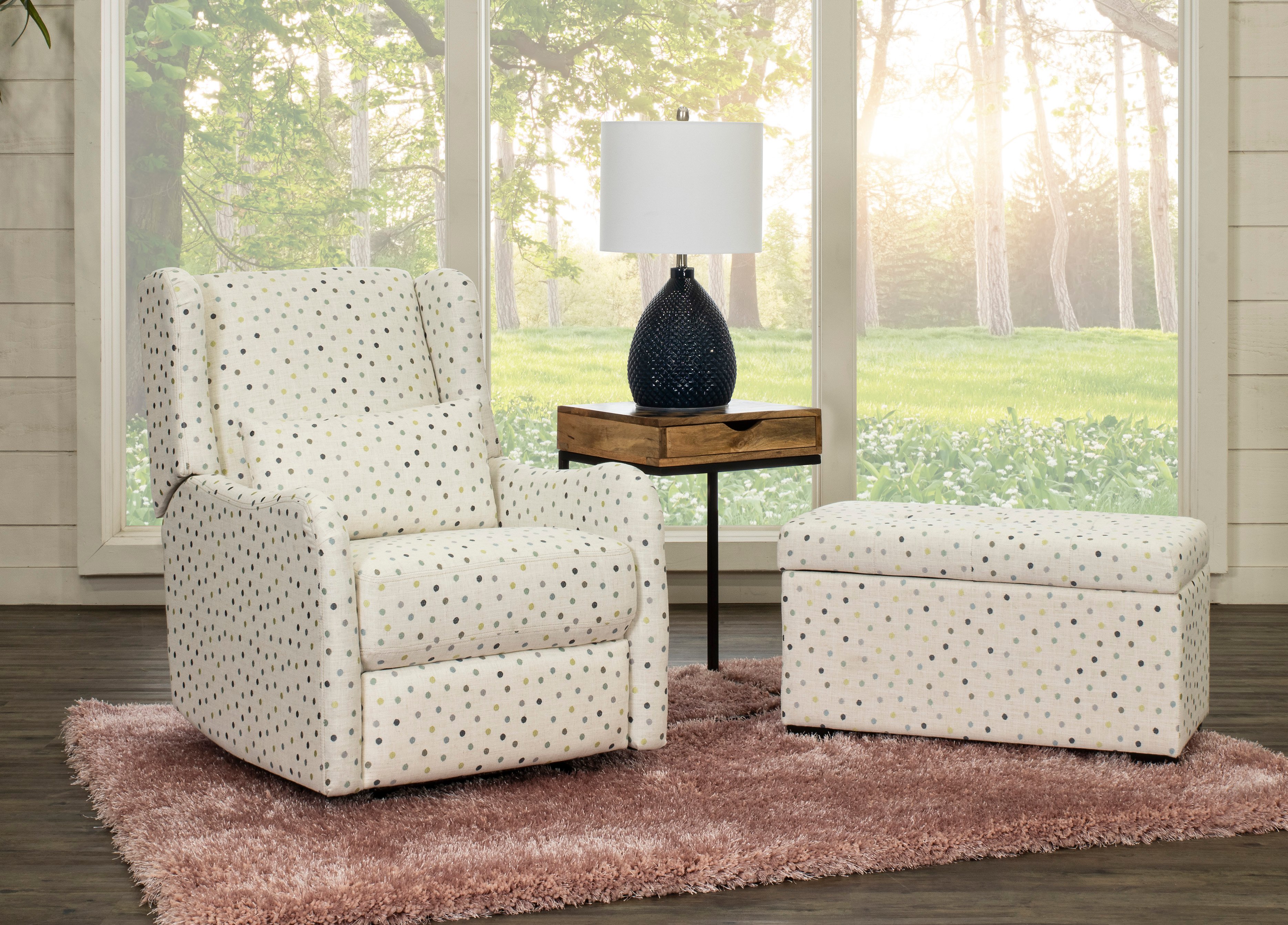 Cream, Green and Blue Polka Dot Power Glider Recliner - Dots-6