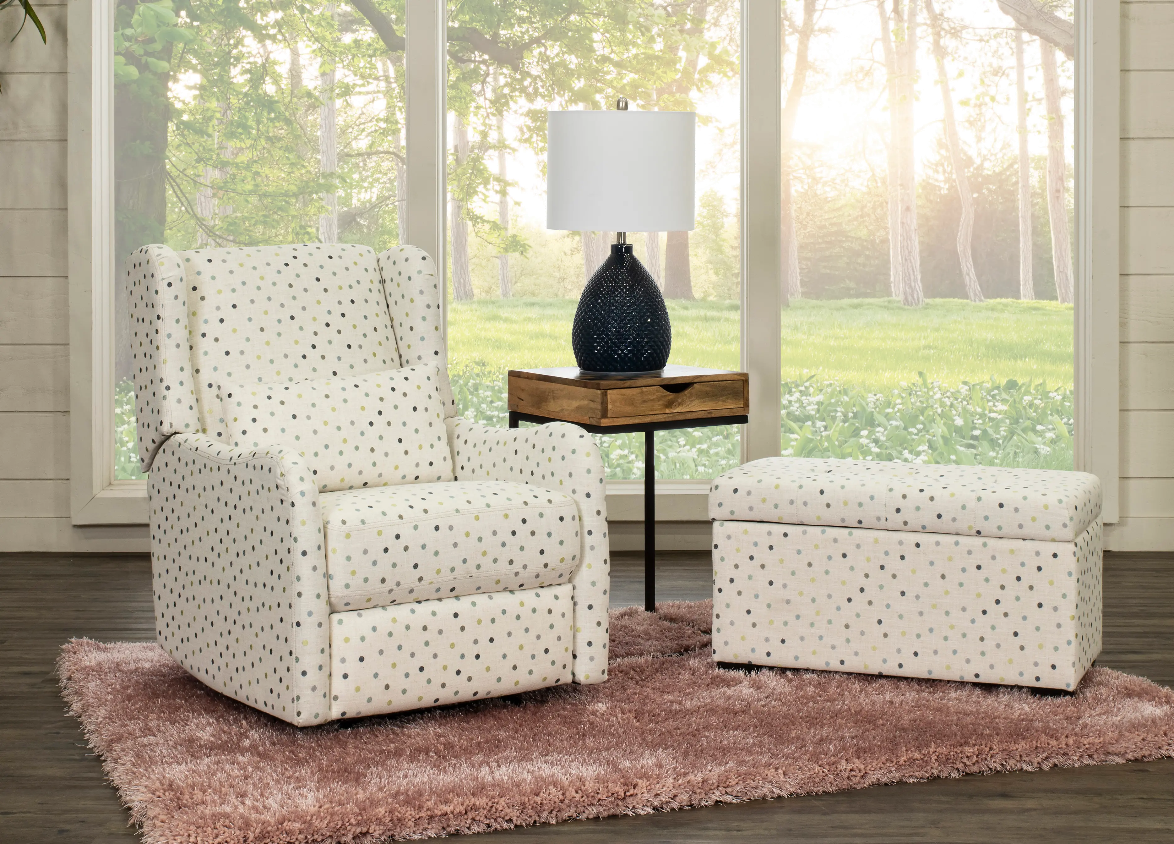 Cream, Green and Blue Polka Dot Power Glider Recliner - Dots-6