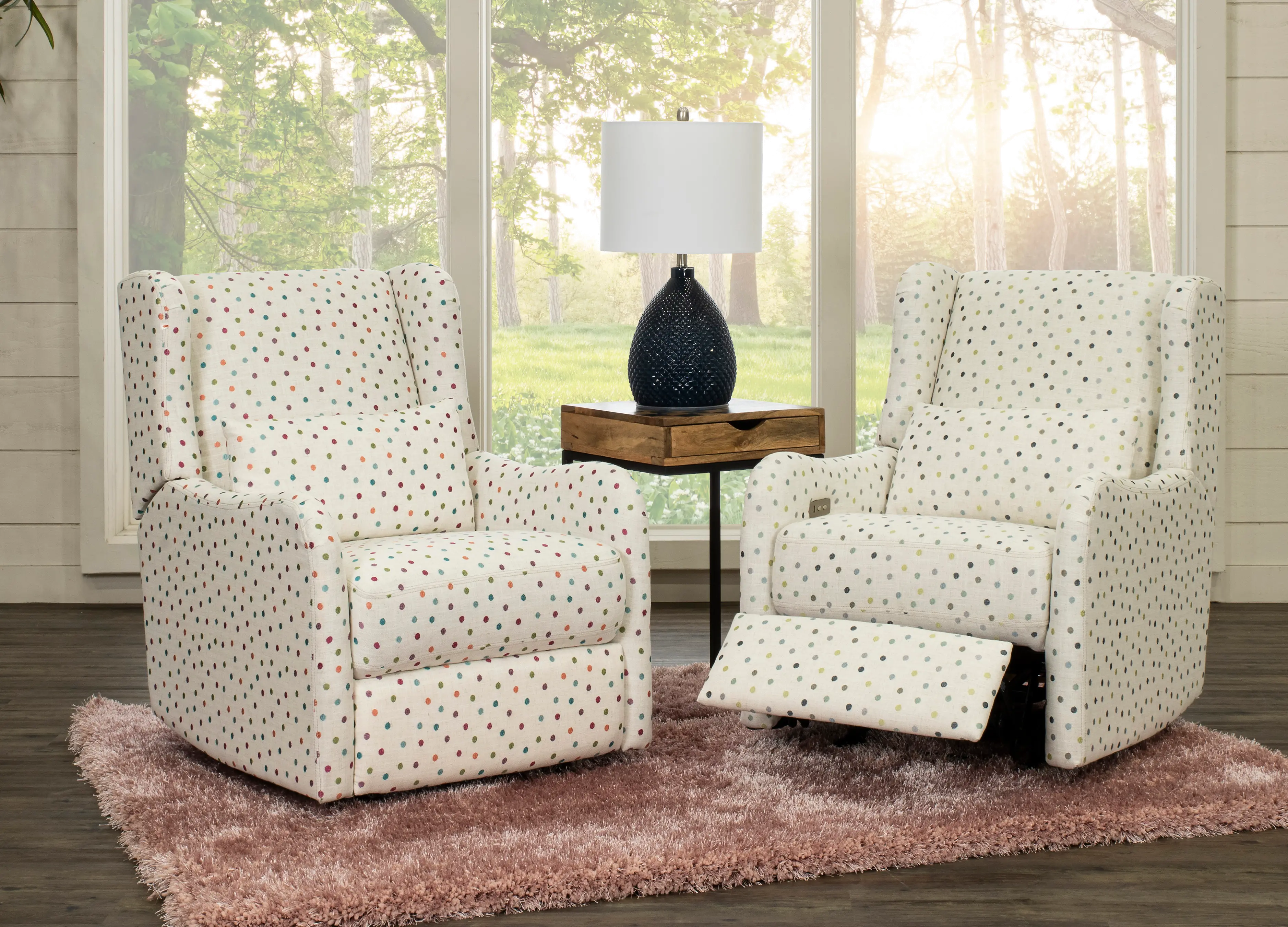 Cream, Green and Blue Polka Dot Power Glider Recliner - Dots-7
