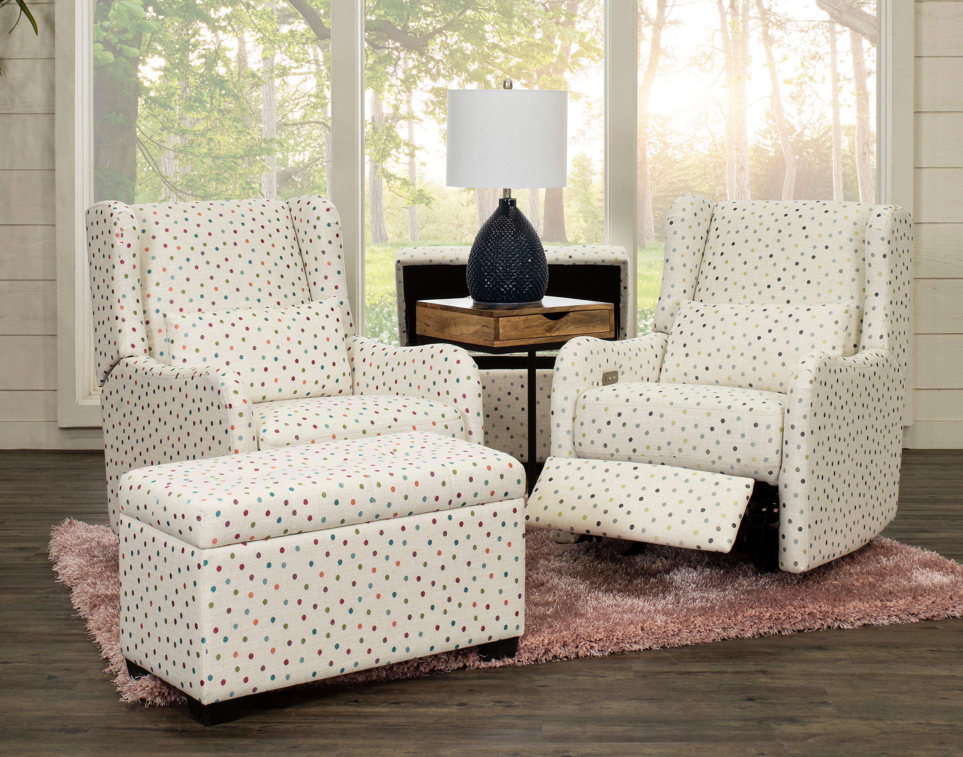 Cream, Green and Blue Polka Dot Power Glider Recliner - Dots-8