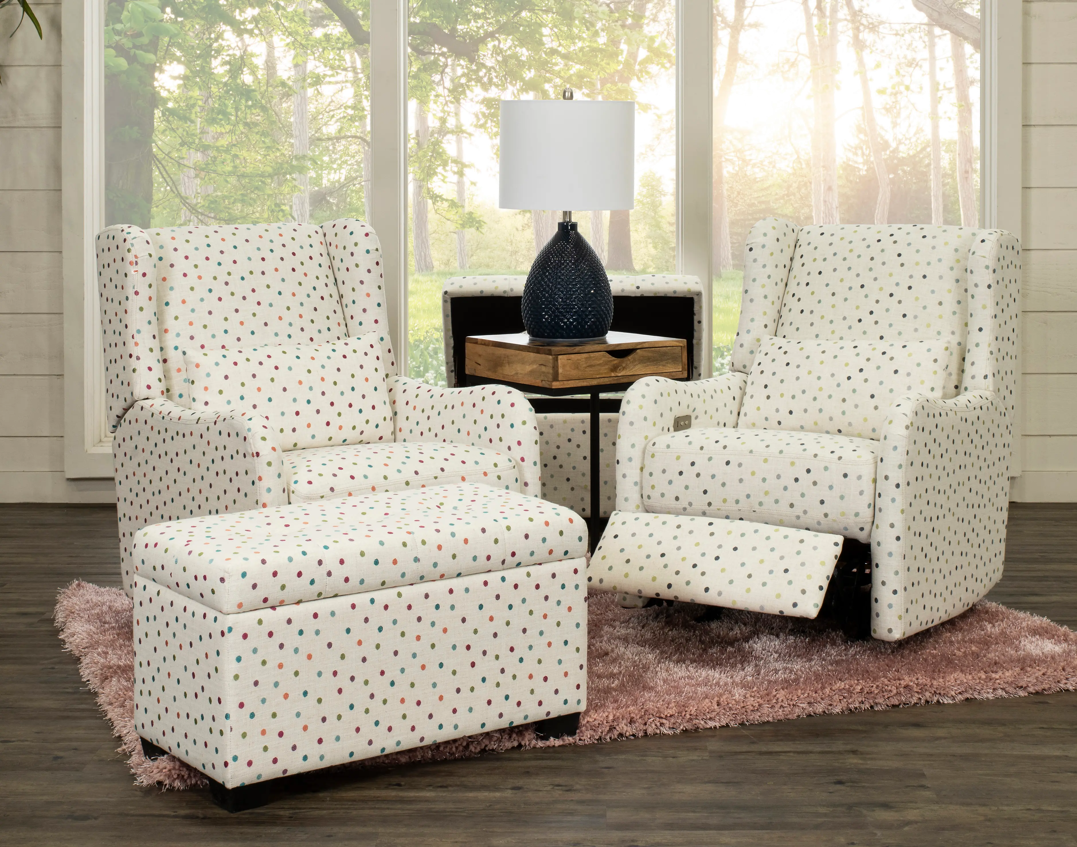 Cream, Green and Blue Polka Dot Power Glider Recliner - Dots-8