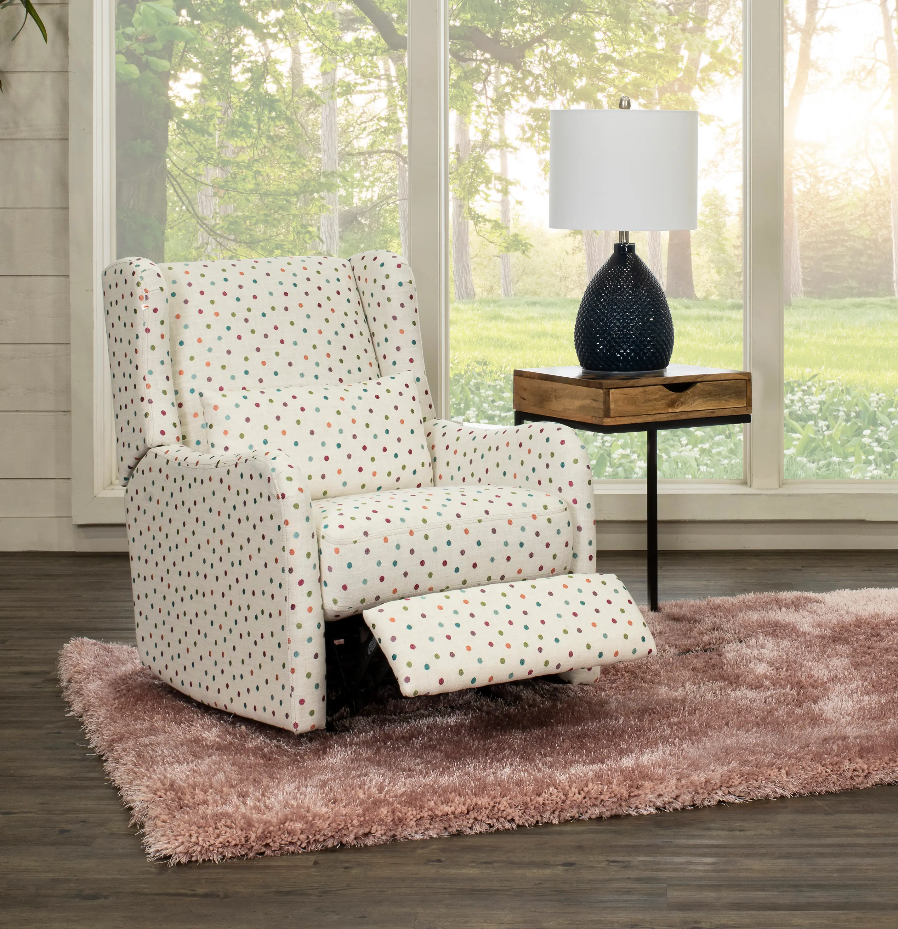 Cream and Multicolor Polka Dot Power Glider Recliner - Dots-5