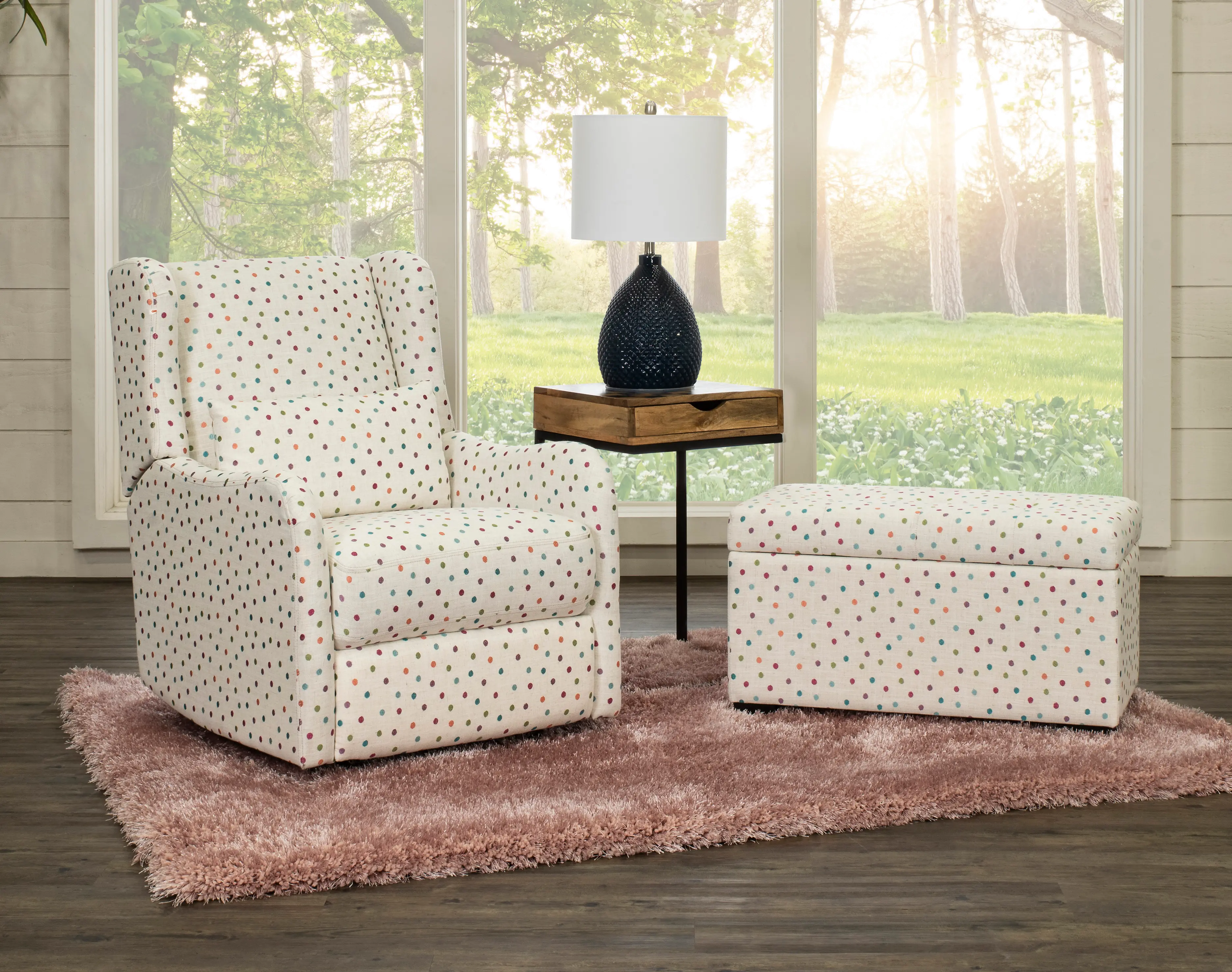 Cream and Multicolor Polka Dot Power Glider Recliner - Dots-6
