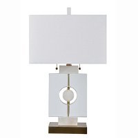 Alabaster White, Crystal and Brass Geometric Shapes Table Lamp