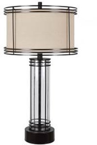 Transitional Bronze Metal and Glass Table Lamp