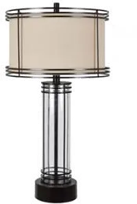 Transitional Bronze Metal and Glass Table Lamp