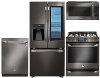 KIT LG Studio 4 Piece Gas Kitchen Appliance Package with 23.5 French Door in Door Refrigerator - Black Stainless Steel