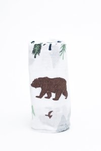 White, Brown and Green Yosemite Bamboo Rayon Muslin Swaddle Blanket