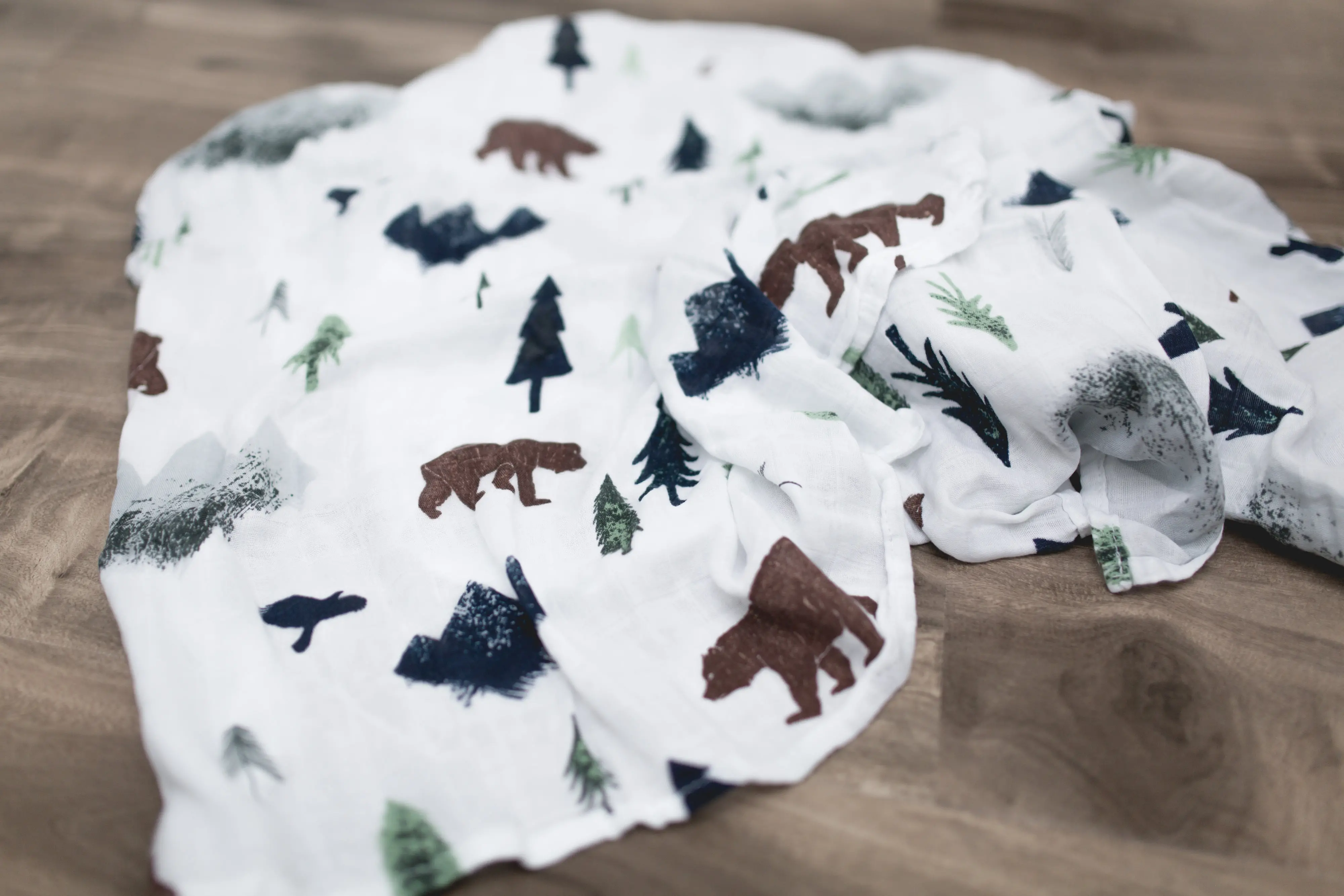 White, Brown and Green Yosemite Bamboo Rayon Muslin Swaddle Blanket-2